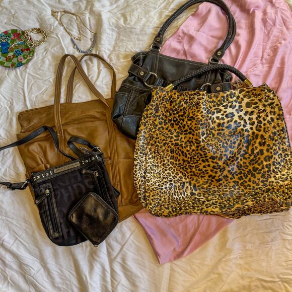 Edgy Biker Chic Handbag Bundle | 4-Piece Harley-Davidson Leopard Studded Lot - Picture 1 of 11